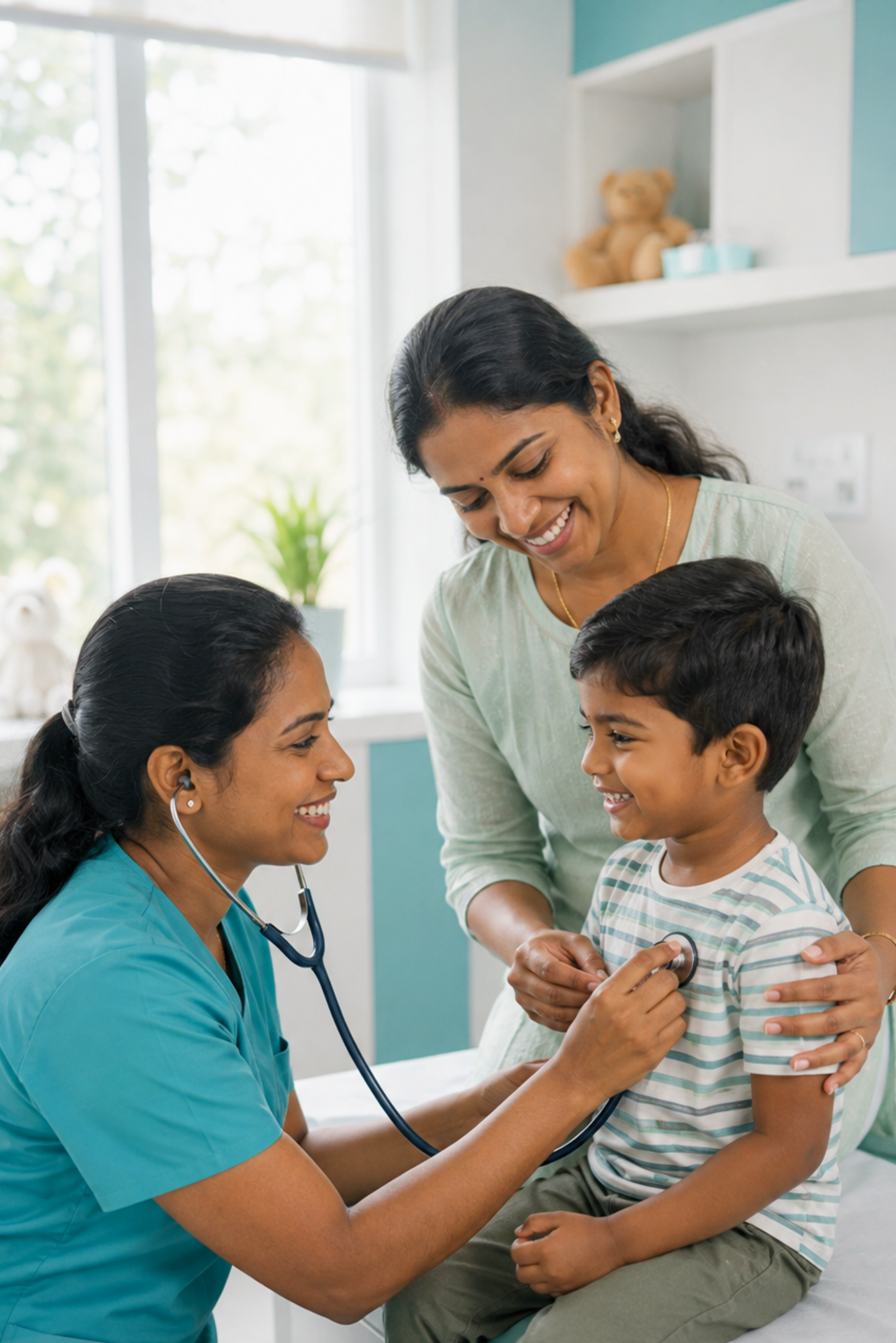 Pediatrician with child